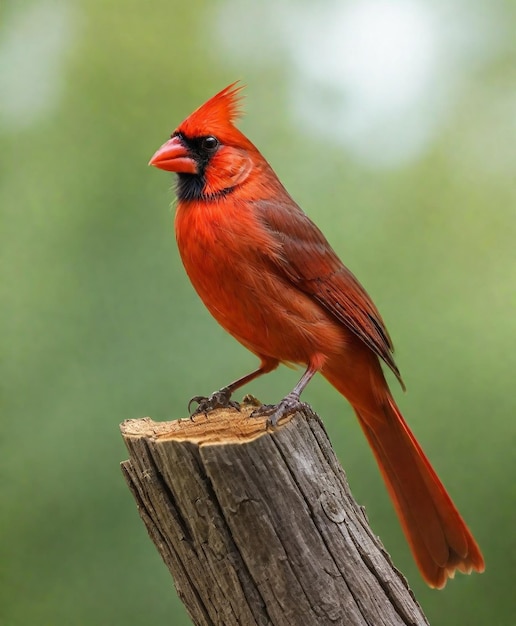 Foto un cardenal está sentado en un poste de madera