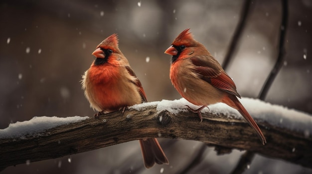 Un cardenal se sienta en una rama en la nieve.