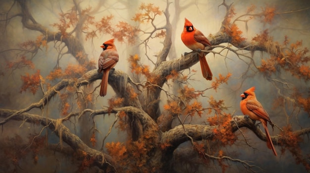 Foto cardenales en un árbol