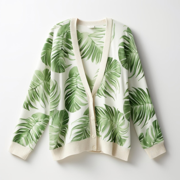 Cardigan de folha de palmeira verde para mulheres sem esforço e chique