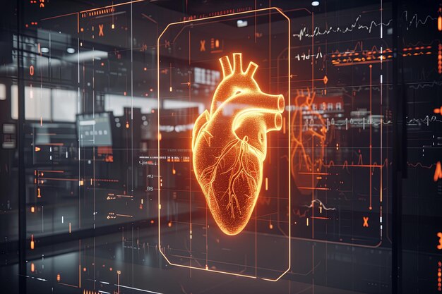 Foto cardiograma cardíaco 3d coração saudável monitoramento do coração na sala de cirurgia