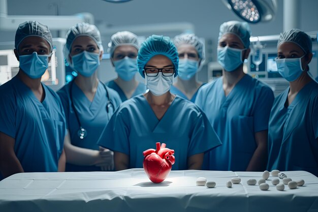 Foto cardiograma cardíaco 3d corazón sano monitoreo del corazón en la sala de operaciones