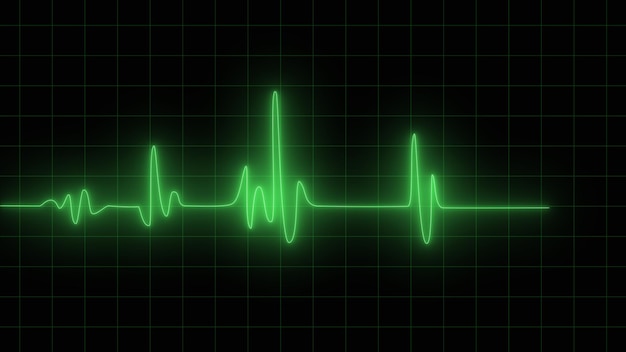 Cardiograma cardiógrafo osciloscópio tela verde fundo ilustração emergência ekg monitoramento verde neon pulsação do coração batimento cardíaco eletrocardiograma