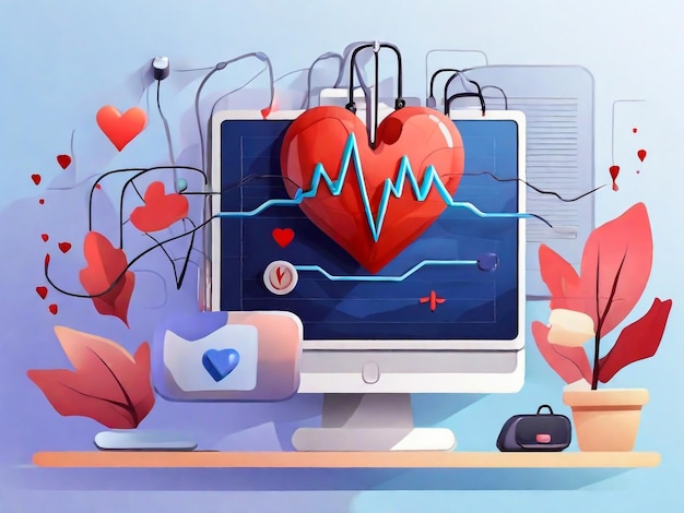 Cardiología clínica departamento hospitalario corazón sano prevención cardiovascular industria de la salud idea elemento de diseño electrocardiograma ekg vector concepto aislado ilustración metáfora