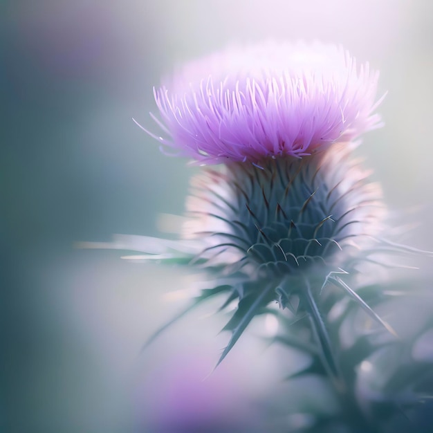 cardo floreciente en luz suave