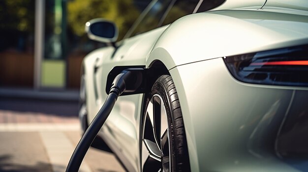 Foto carga de automóviles eléctricos ecológicos modernos en una gasolinera