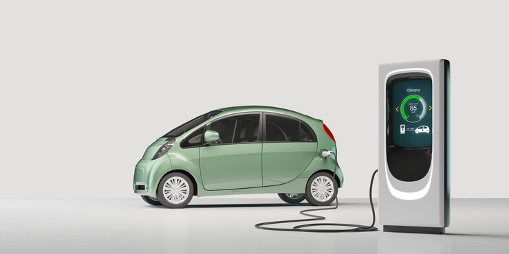 Carga de coche eléctrico con fondo blanco.