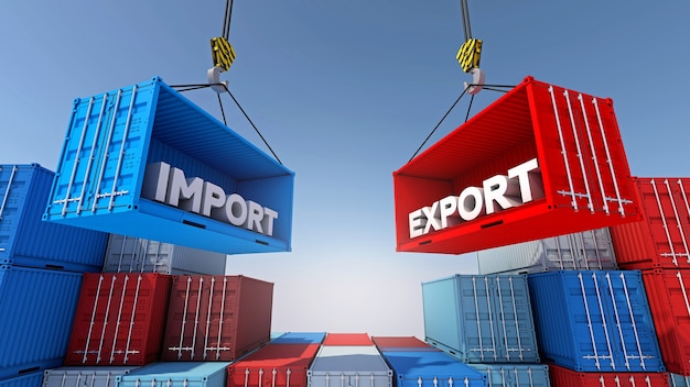 Carga de contenedores para la logística empresarial de importación y exportación, renderizado 3d