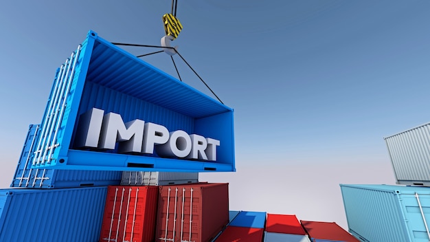 Carga de contenedores para logística empresarial de importación, renderizado 3d