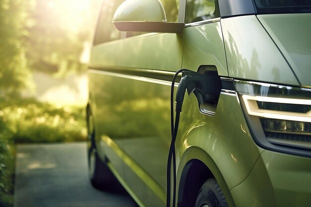 Foto carga do automóvel elétrico através de uma fonte de energia ligada ao automóvel eléctrico