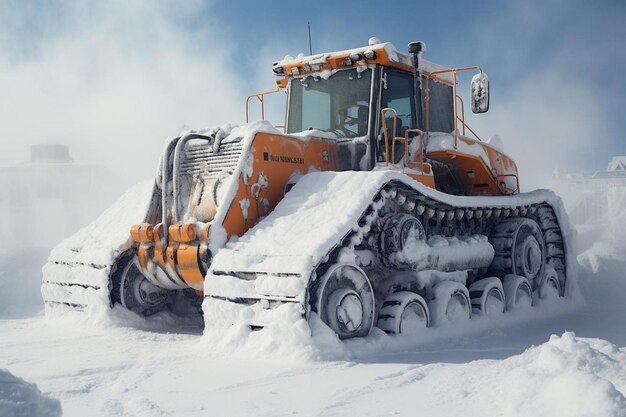 Cargador de vía cubierto de nieve durante las operaciones de invierno