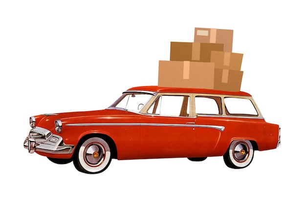 Cargando coches png mudando cajas remezclas vintage fondo transparente