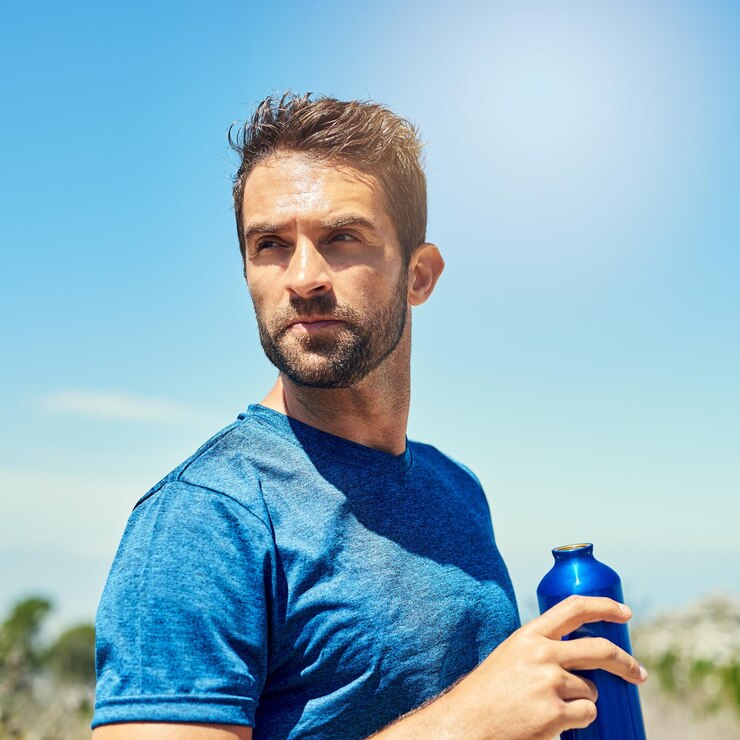 Foto cargando combustible antes de emprender nuevamente sus objetivos de acondicionamiento físico captura recortada de un joven que toma un descanso mientras sale a correr