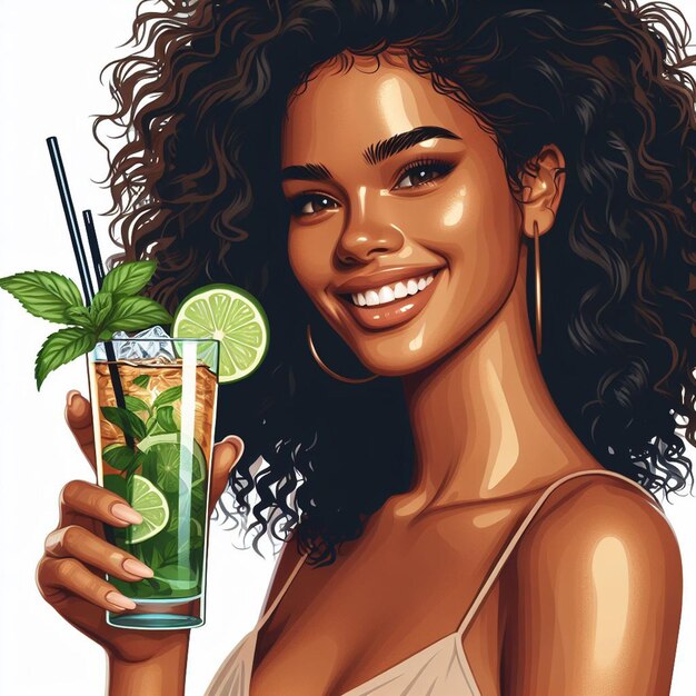 Foto caribe tropical rindo mojito coquetel mulher menina senhora hiper-realista arte vetorial isolada