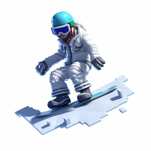 Foto caricatura en 3d de una chica haciendo snowboard al estilo de fortnite