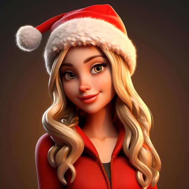 Caricatura en 3D de una chica linda con traje de Navidad