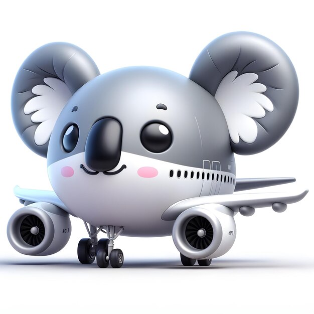 Foto caricatura 3d de um mini avião airbus que se parece com um coala bonito