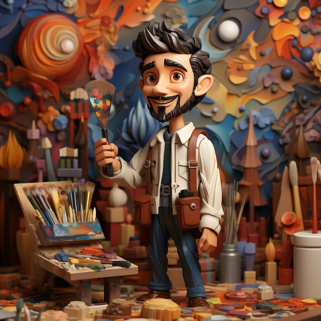 Foto caricatura en 3d de un pintor