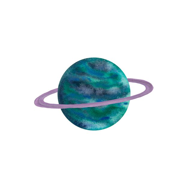 Caricatura en acuarela del planeta Urano con anillos planetas del sistema solar Ciencia y educación
