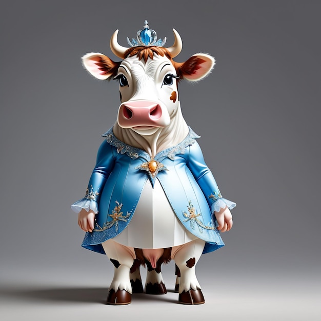 Caricatura antropomórfica de vaca vestindo uma roupa de Cinderella