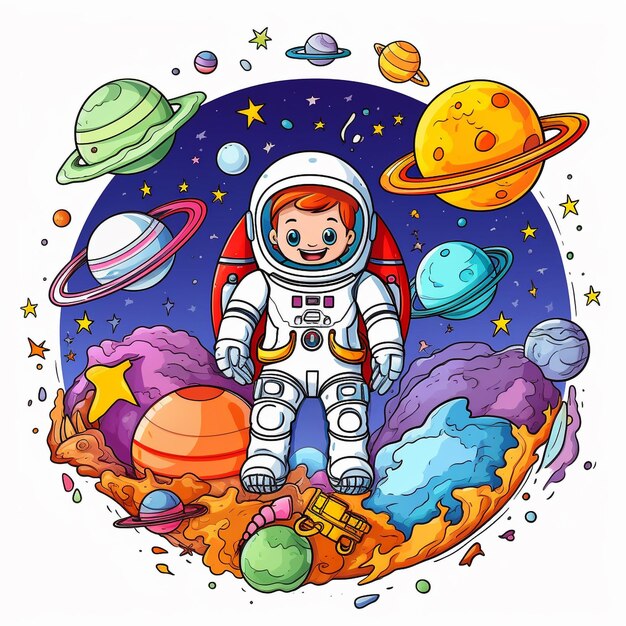 una caricatura de un astronauta con un traje espacial