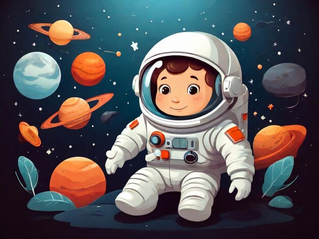 una caricatura de un bebé en el espacio de los astronautas