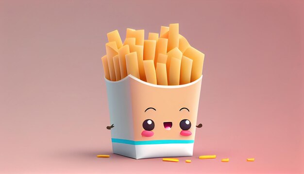 Una caricatura de una caja de papas fritas con una cara.