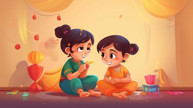 Caricatura de las celebraciones de Rakhi que muestra el regalo del hermano a la hermana