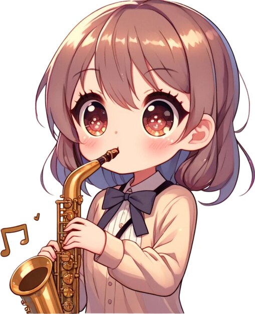 una caricatura de una chica tocando el saxofón
