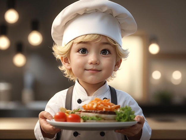 Foto una caricatura de un cocinero bebé con un sombrero blanco y un sombrero blanco