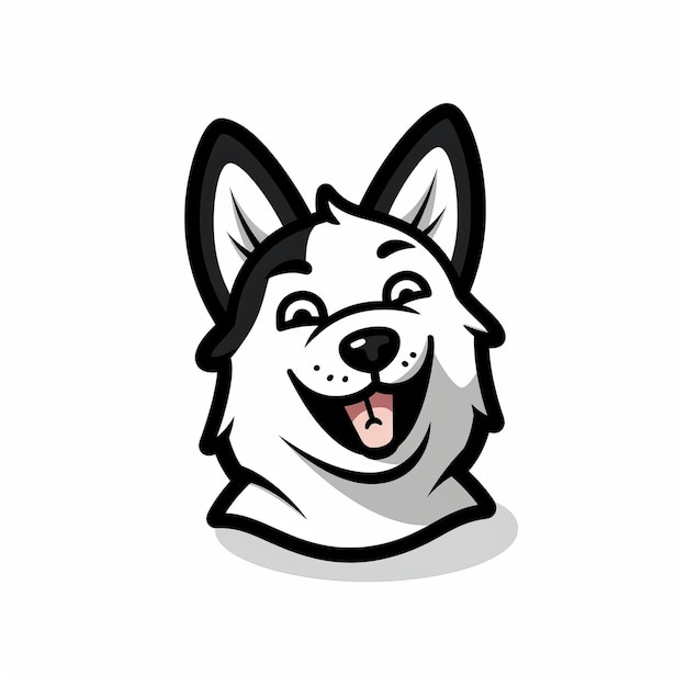 Caricatura colorida de um cão preto e branco rindo, Vector Clip Art inspirado em anime