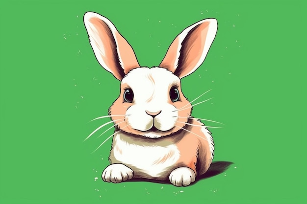 Una caricatura de un conejito con un fondo verde.