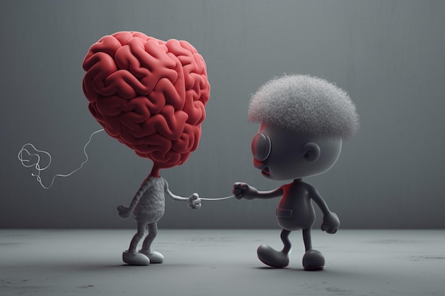 Una caricatura de un corazón con un cerebro en él