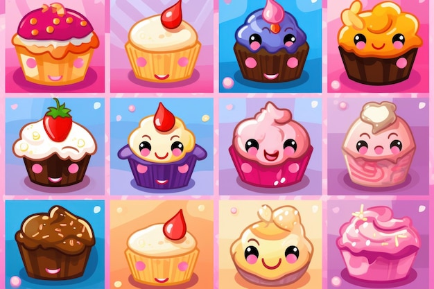 Una caricatura de cupcakes con diferentes colores y las palabras cupcakes en ellos.