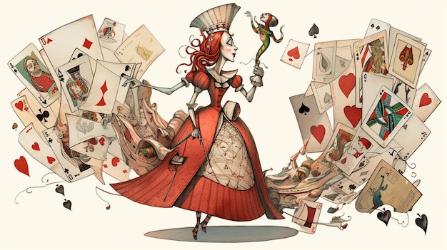 Una caricatura de una dama con muchas cartas.