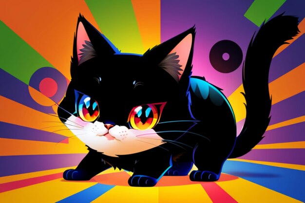 Foto caricatura de estilo de vetor de arte de tipografia 1 gato perfeito fofo fofo cores muito brilhantes coloridas
