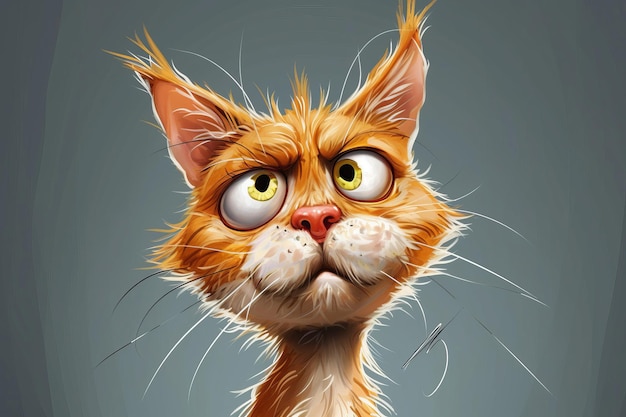 Caricatura de gato humorística e exagerada, uma reviravolta divertida no retrato de animal de estimação