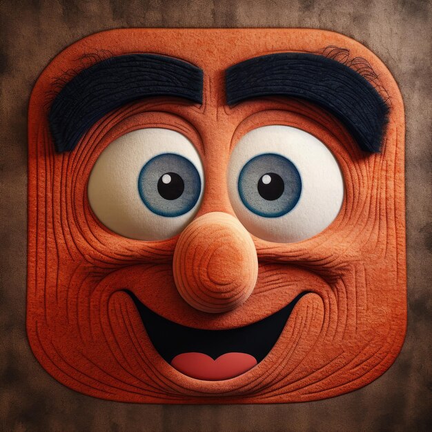 Caricatura de rosto em superfície de madeira com estilo retrô