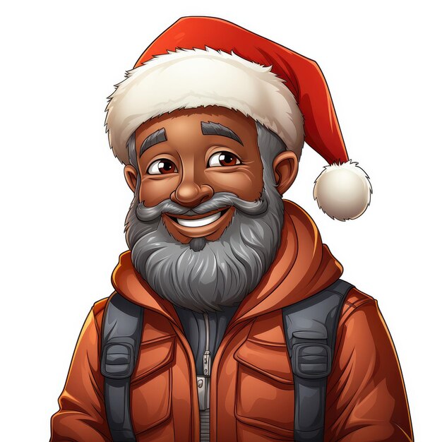 Caricatura de um Papai Noel afro-americano em um terno sem um presente em um fundo branco