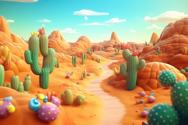 Foto caricatura, desierto, 3d, ilustración