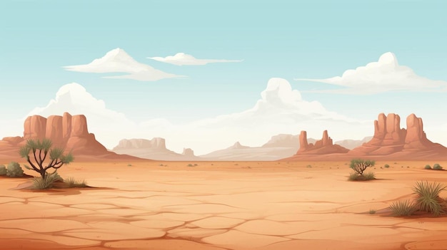 una caricatura de un desierto con montañas al fondo.