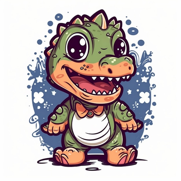 una caricatura de un dinosaurio con una gran sonrisa.