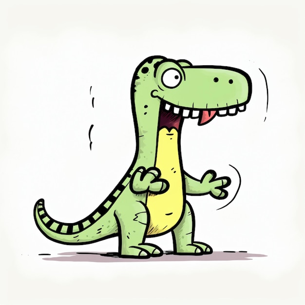Foto caricatura de un dinosaurio con una pelota en la boca ai generativa