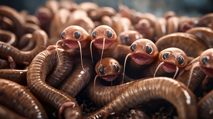 Foto caricatura divertida de vermes parasitários de desenho animado sorridente uma visão humorística dos helmintos conceito de material educacional divertido ilustração científica lúdica e aprendizagem envolvente