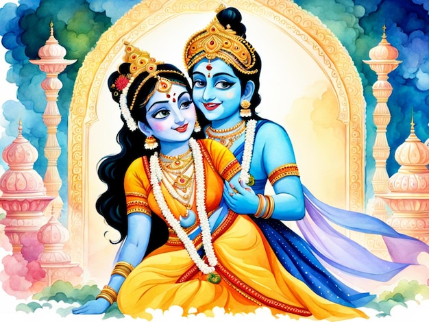 Caricatura de Dol purnima Ilustración para celebrar el amor de Krishna y Radha