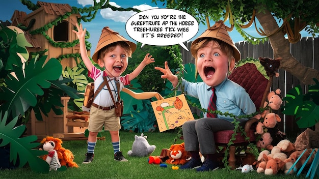 una caricatura de dos niños y un niño con un cartel que dice "Eres el único que lleva un ha"