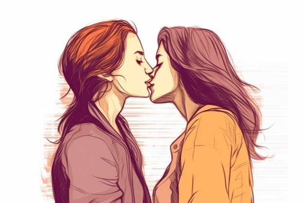 Una caricatura de dos personas besándose.