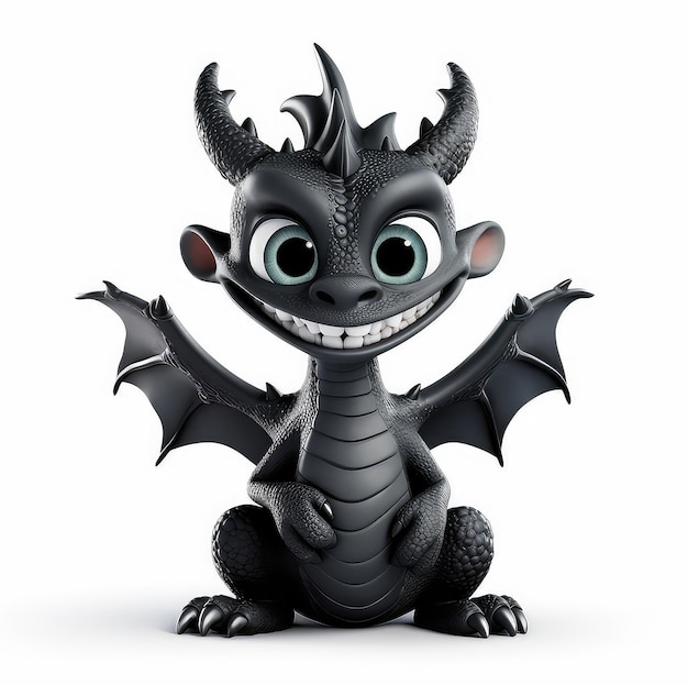 caricatura, dragón negro, mascota, cara sonriente, blanco, plano de fondo