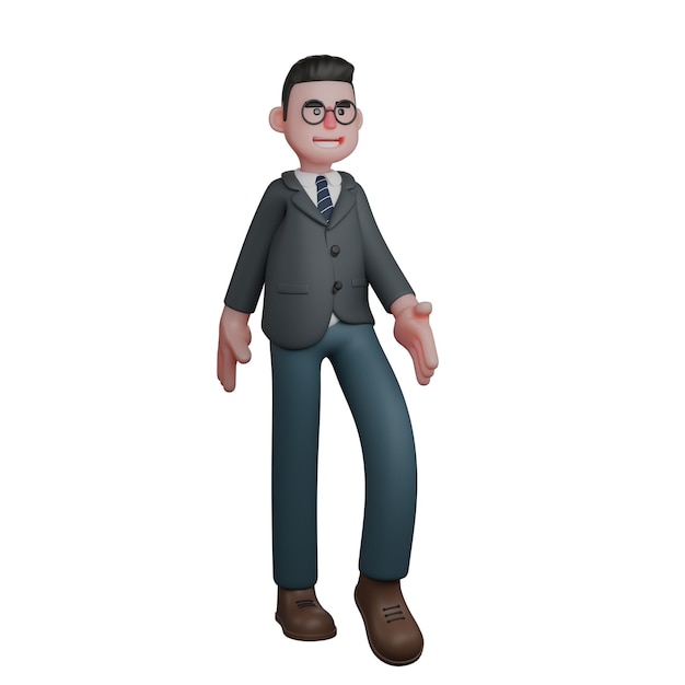 Caricatura educativa en 3D del maestro masculino en el aula con actitud profesional y amigable