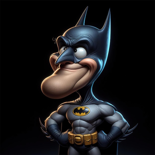 Caricatura engraçada de Batman em fundo preto